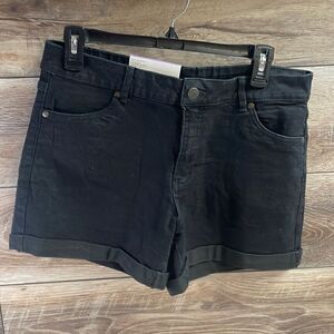 SERRA Women’s Midrise Cuffed Denim Shorts Button Zip Front Size 12 Black NWT
